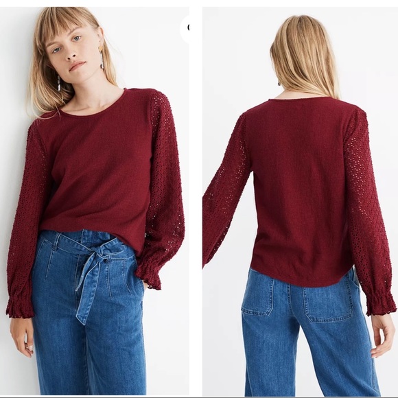 Madewell Textured Eyelet Mix Ruffle-Sleeve Top XS - Picture 9 of 9
